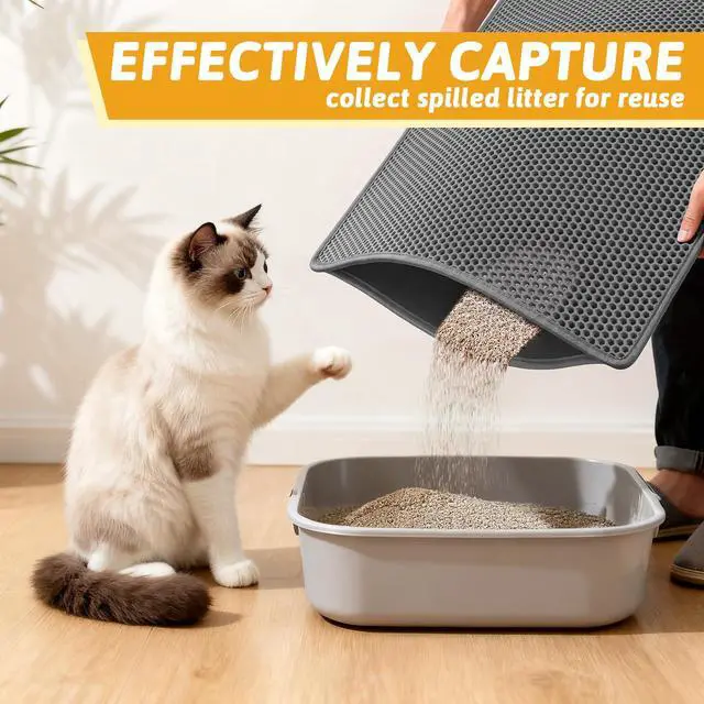 Alt view image 3 of 7 - Cat Litter Mat Double Layer Waterproof Urine Proof Trapping Mat 1 Pack (Gray, 30x24 Inch (Pack of 1))