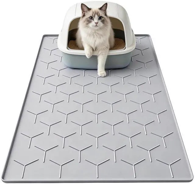 Main image of Cat Mat for Litter Box, Large 34.05×22.5 inch Cat Litter Mat, Waterproof Silicone Pad for Floor, Gray