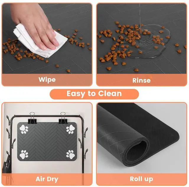 Alt view image 4 of 7 - Pet Feeding Mat-Absorbent Pet Placemat for Food and Water Bowl, with Waterproof Rubber Backing, Quick Dry Water Dispenser Mat for Dog and Cat (20"x12", Striped Dark Gray)