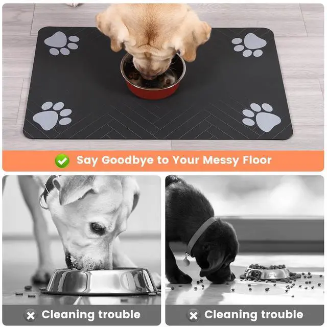Alt view image 3 of 7 - Pet Feeding Mat-Absorbent Pet Placemat for Food and Water Bowl, with Waterproof Rubber Backing, Quick Dry Water Dispenser Mat for Dog and Cat (20"x12", Striped Dark Gray)