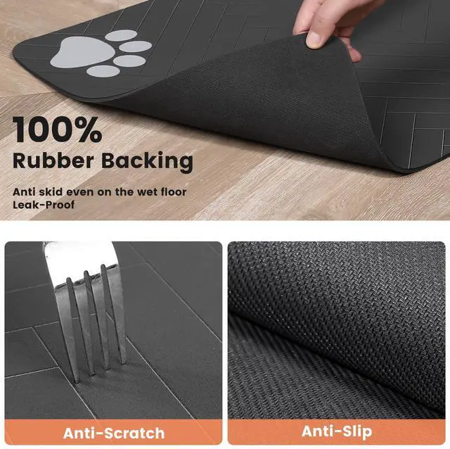 Alt view image 5 of 7 - Pet Feeding Mat-Absorbent Pet Placemat for Food and Water Bowl, with Waterproof Rubber Backing, Quick Dry Water Dispenser Mat for Dog and Cat (20"x12", Striped Dark Gray)