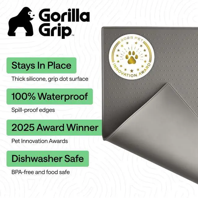 Alt view image 2 of 7 - 100% Waterproof Raised Edge BPA Free Silicone Pet Feeding Mat, Dog Cat Food Mats Contain Spills Protects Floors, Placemats for Cats and Dogs Water Bowl, 18.5x11.5, Gray