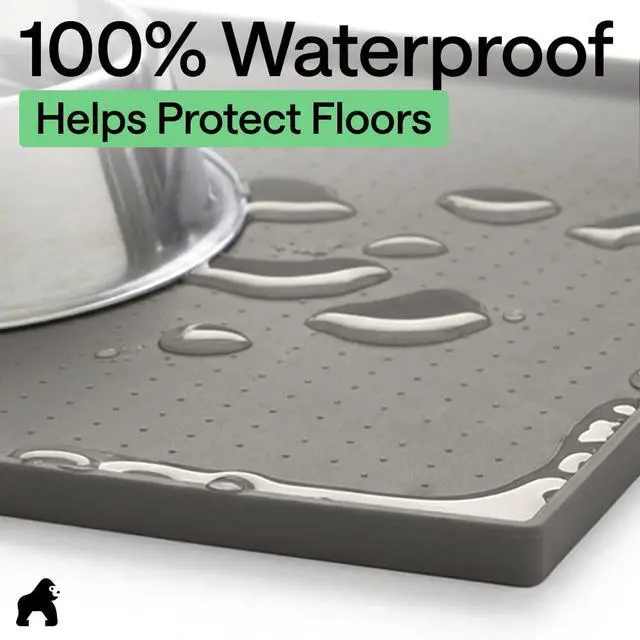 Alt view image 4 of 7 - 100% Waterproof Raised Edge BPA Free Silicone Pet Feeding Mat, Dog Cat Food Mats Contain Spills Protects Floors, Placemats for Cats and Dogs Water Bowl, 18.5x11.5, Gray