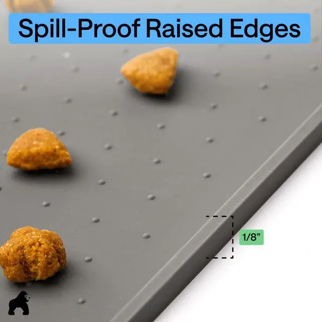 Alt view image 7 of 7 - 100% Waterproof Raised Edge BPA Free Silicone Pet Feeding Mat, Dog Cat Food Mats Contain Spills Protects Floors, Placemats for Cats and Dogs Water Bowl, 18.5x11.5, Gray