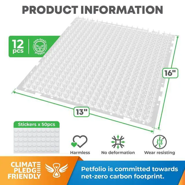 Alt view image 2 of 7 - 12 Pack Scat Mat for Cats - 16 x 13 Inch Cat Spike Mat with 1 Inch Spike is A Perfect Pet Training Mat Device for Cat Repellent Indoor & Outdoor to Deter Cats & Other Animals for All Seasons