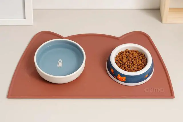 Alt view image 4 of 7 - - Cat Food Mat, Silicone Pet Feeding Mat for Floor Non-Skid Waterproof Dog Water Bowl Tray, Easy to Clean Pet Placemat (Erythrinus, 18 * 9.8'')