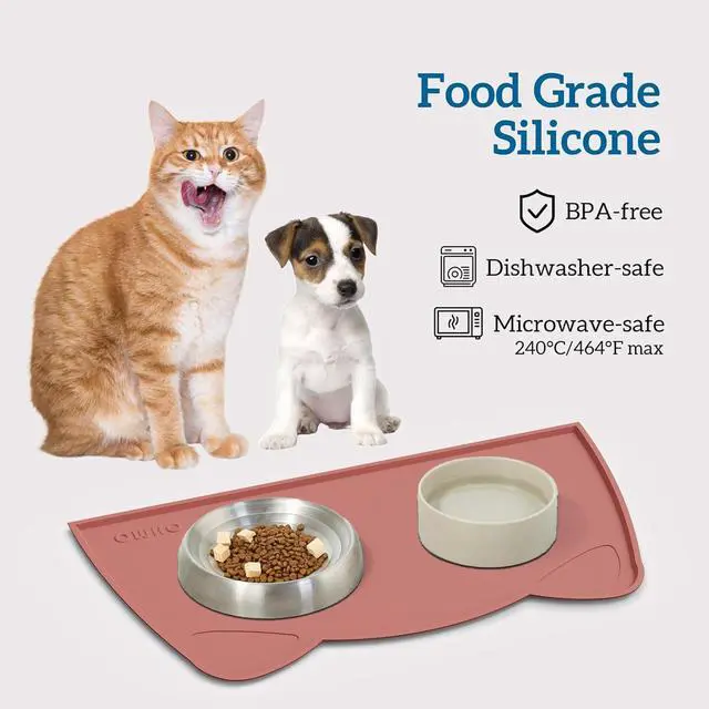 Alt view image 3 of 7 - - Cat Food Mat, Silicone Pet Feeding Mat for Floor Non-Skid Waterproof Dog Water Bowl Tray, Easy to Clean Pet Placemat (Erythrinus, 18 * 9.8'')