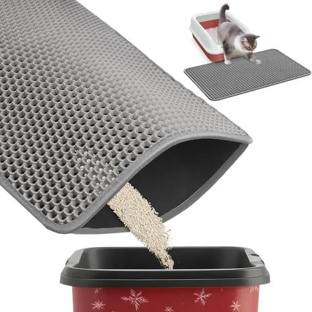 Main image of 27" x 19" Cat Litter Mat - Ultra-Large Litter Box Mat with Double Layers, Urine-Proof and Non-Slip Litter Trapping Mat, Easy to Clean Kitty Litter Mats for Floor, Scatter Control, Grey