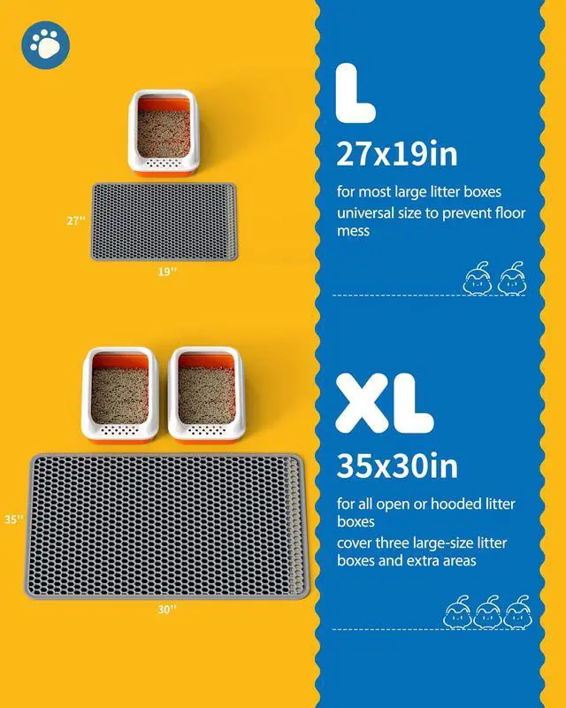 Alt view image 2 of 7 - 27" x 19" Cat Litter Mat - Ultra-Large Litter Box Mat with Double Layers, Urine-Proof and Non-Slip Litter Trapping Mat, Easy to Clean Kitty Litter Mats for Floor, Scatter Control, Grey