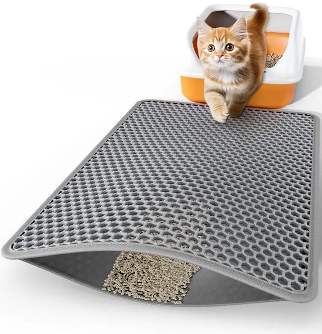 Main image of Cat Litter Mat - 30" x 24" Large Litter Box Mat with Double Layers, Urine-Proof and Non-Slip Litter Trapping Mat, Easy to Clean Kitty Litter Mats for Floor, Scatter Control, Grey