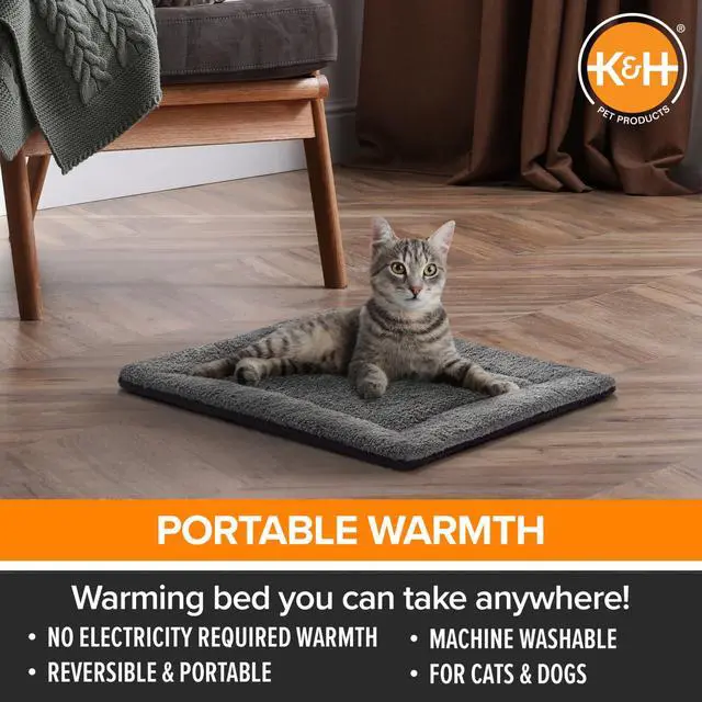 Alt view image 3 of 7 - Warming Cat Bed Pad, Self Heating Pad for Outdoor Cat Houses, Warming Mat for Indoor Pet Beds & Furniture, Reversible Blanket, Machine Washable - Small 21 X 17in Gray/ Black
