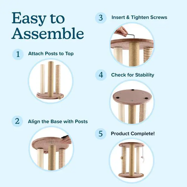 Alt view image 6 of 7 - Cat Scratching Post - 3 Scratcher Posts with Carpeted Base Play Area and Perch - Furniture Scratching Deterrent for Indoor Cats by PETMAKER (Brown), Large