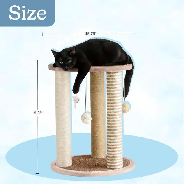 Alt view image 7 of 7 - Cat Scratching Post - 3 Scratcher Posts with Carpeted Base Play Area and Perch - Furniture Scratching Deterrent for Indoor Cats by PETMAKER (Brown), Large