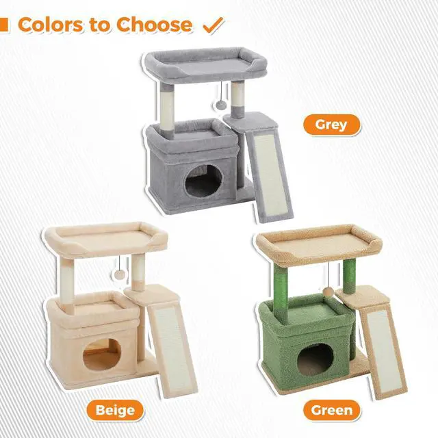 Alt view image 6 of 7 - Cat Tree for Small to Medium Cats Cute Gray Cat Tower with Wide Cushioned Perch, Private Condo & Sisal Scratching Post for Indoor Kittens, Aesthetic Cat Furniture