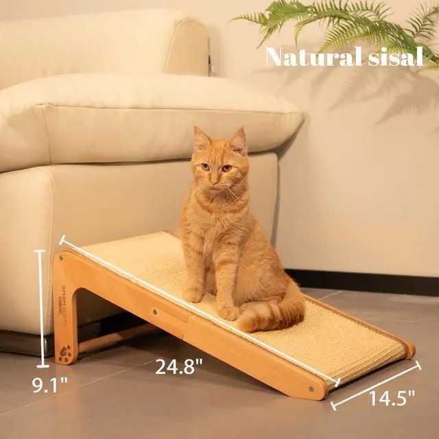 Alt view image 2 of 7 - Sisal Cat Scratcher Ramp for Indoor Cats, 24.8" L Shape Cat Scratching Post Climbing Vertical Cat Scratch Pad, Solid Wooden Cat Furniture(Standard)