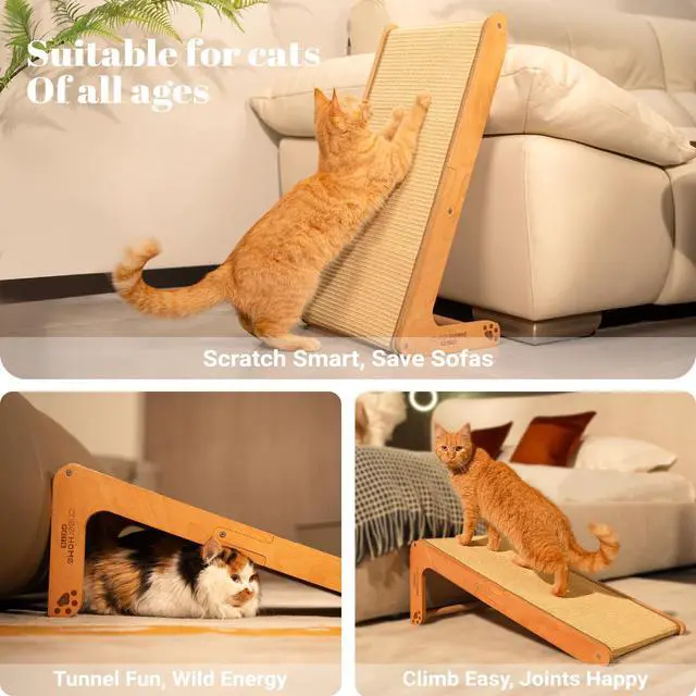 Alt view image 4 of 7 - Sisal Cat Scratcher Ramp for Indoor Cats, 24.8" L Shape Cat Scratching Post Climbing Vertical Cat Scratch Pad, Solid Wooden Cat Furniture(Standard)