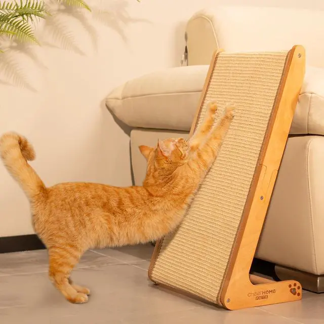 Main image of Sisal Cat Scratcher Ramp for Indoor Cats, 24.8" L Shape Cat Scratching Post Climbing Vertical Cat Scratch Pad, Solid Wooden Cat Furniture(Standard)