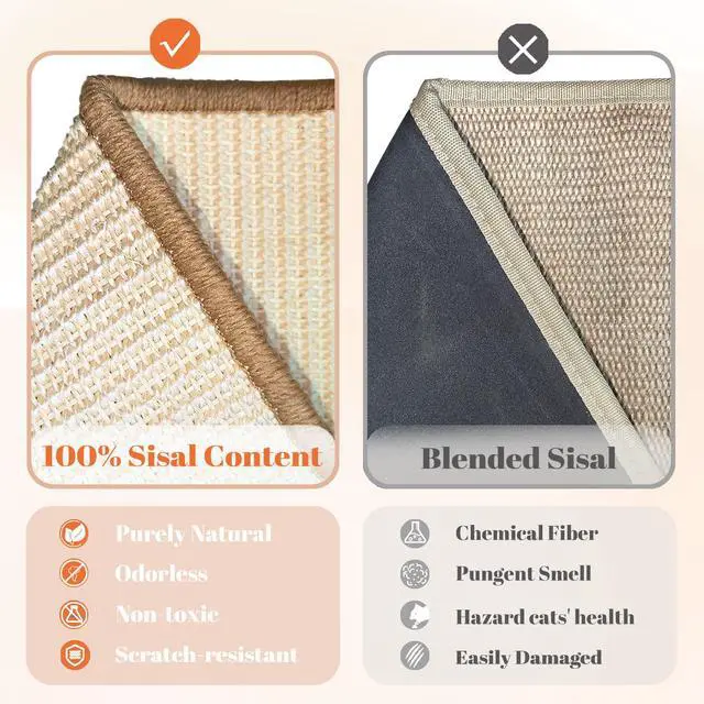 Alt view image 6 of 7 - Sisal Cat Scratcher Ramp for Indoor Cats, 24.8" L Shape Cat Scratching Post Climbing Vertical Cat Scratch Pad, Solid Wooden Cat Furniture(Standard)