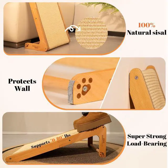 Alt view image 3 of 7 - Sisal Cat Scratcher Ramp for Indoor Cats, 24.8" L Shape Cat Scratching Post Climbing Vertical Cat Scratch Pad, Solid Wooden Cat Furniture(Standard)