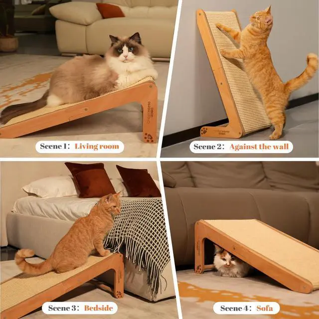 Alt view image 7 of 7 - Sisal Cat Scratcher Ramp for Indoor Cats, 24.8" L Shape Cat Scratching Post Climbing Vertical Cat Scratch Pad, Solid Wooden Cat Furniture(Standard)