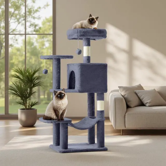 Main image of 44 Inch Cat Tree Tower, Cat Climbing Tower with Natural Sisal Scratching Posts, Hammock, Pet Condo for Indoor Cats and Kittens Play, Dark Grey