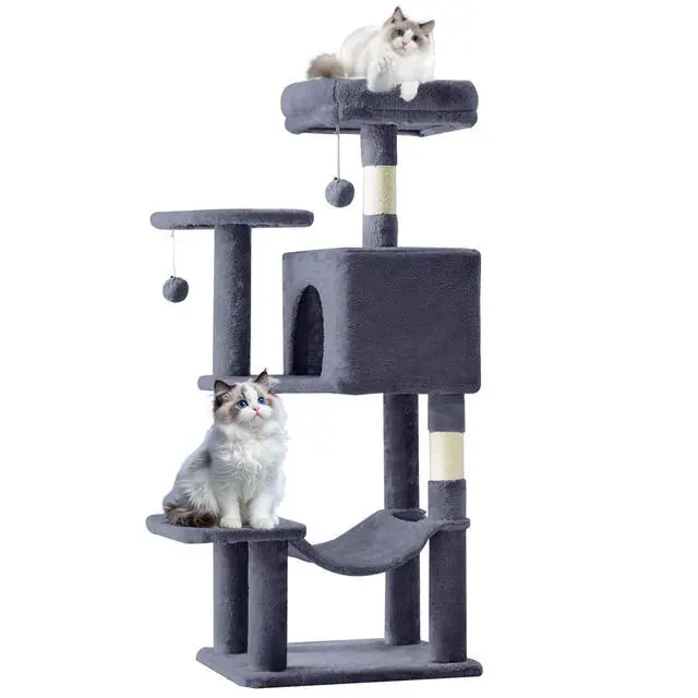 Alt view image 7 of 7 - 44 Inch Cat Tree Tower, Cat Climbing Tower with Natural Sisal Scratching Posts, Hammock, Pet Condo for Indoor Cats and Kittens Play, Dark Grey