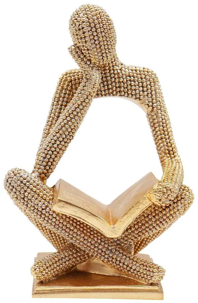 Main image of Sparkling Gold Reading Women Statue, Thinker Sculptures, Abstract Art Ornament, Modern Aesthetic Figurine Decoration for Home Living Room Bedroom Office Shelf Table Desk Bookshelf Decor