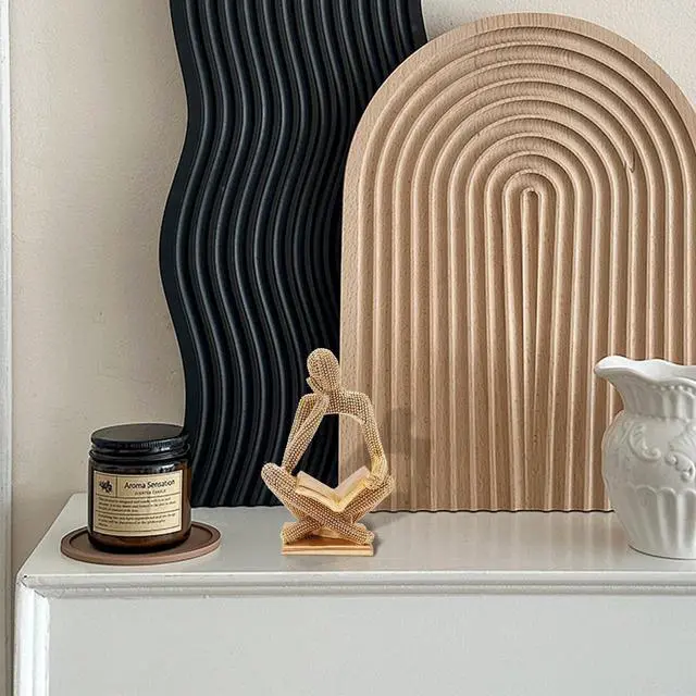 Alt view image 4 of 6 - Sparkling Gold Reading Women Statue, Thinker Sculptures, Abstract Art Ornament, Modern Aesthetic Figurine Decoration for Home Living Room Bedroom Office Shelf Table Desk Bookshelf Decor