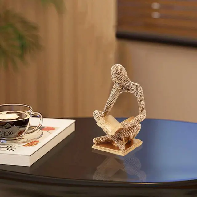 Alt view image 5 of 6 - Sparkling Gold Reading Women Statue, Thinker Sculptures, Abstract Art Ornament, Modern Aesthetic Figurine Decoration for Home Living Room Bedroom Office Shelf Table Desk Bookshelf Decor