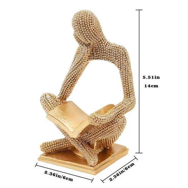 Alt view image 6 of 6 - Sparkling Gold Reading Women Statue, Thinker Sculptures, Abstract Art Ornament, Modern Aesthetic Figurine Decoration for Home Living Room Bedroom Office Shelf Table Desk Bookshelf Decor