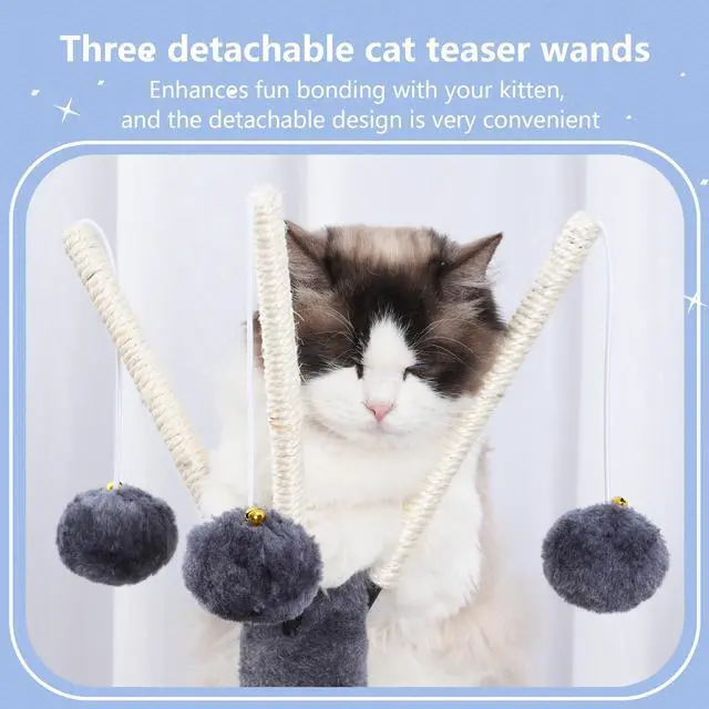 Alt view image 3 of 7 - Cat Tree Tower, Scratching Posts with Removable Toys, Cozy Condo, Platform, Hammock, Sisal Scratch Board and Ball for Indoor Kittens, 41.3 Inches, Smoky Gray MPJ008SG