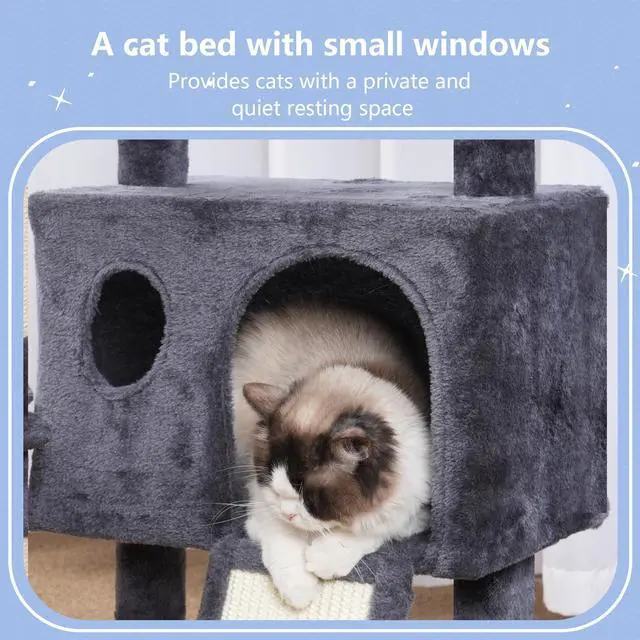 Alt view image 5 of 7 - Cat Tree Tower, Scratching Posts with Removable Toys, Cozy Condo, Platform, Hammock, Sisal Scratch Board and Ball for Indoor Kittens, 41.3 Inches, Smoky Gray MPJ008SG