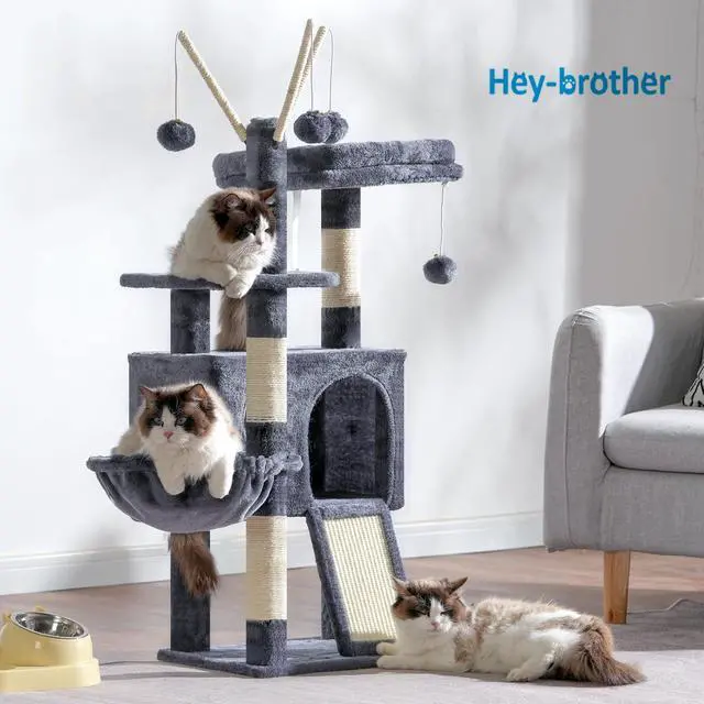 Alt view image 7 of 7 - Cat Tree Tower, Scratching Posts with Removable Toys, Cozy Condo, Platform, Hammock, Sisal Scratch Board and Ball for Indoor Kittens, 41.3 Inches, Smoky Gray MPJ008SG