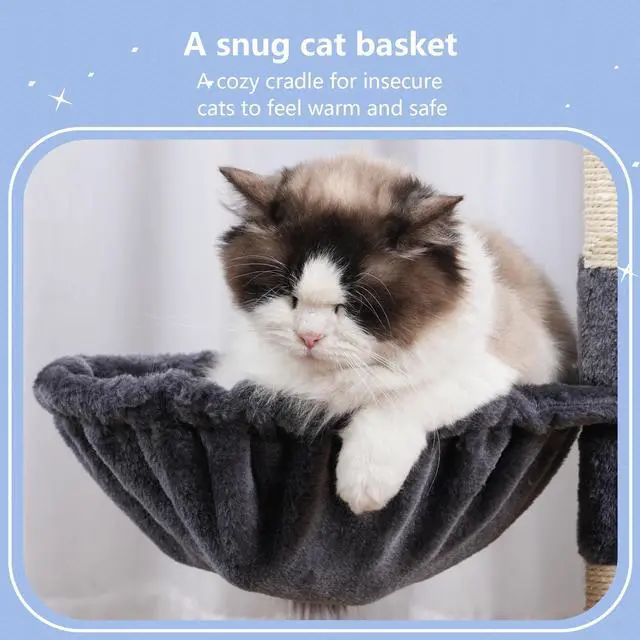 Alt view image 6 of 7 - Cat Tree Tower, Scratching Posts with Removable Toys, Cozy Condo, Platform, Hammock, Sisal Scratch Board and Ball for Indoor Kittens, 41.3 Inches, Smoky Gray MPJ008SG