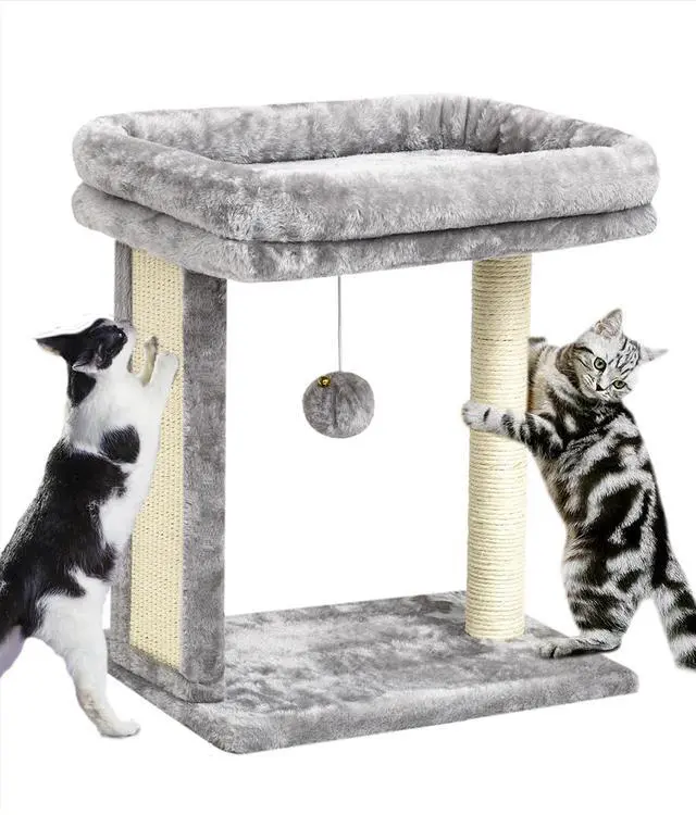Main image of Cat Tree with Scratching Post for Indoor Cats, Scratching Board with Perch, Cat Post Scratcher with 2 Dangling Balls, Great for Kittens, Grey