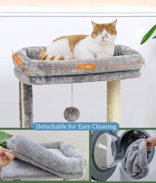 Alt view image 4 of 7 - Cat Tree with Scratching Post for Indoor Cats, Scratching Board with Perch, Cat Post Scratcher with 2 Dangling Balls, Great for Kittens, Grey