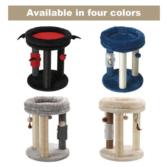 Alt view image 6 of 7 - 4in1 Small Cat Tree,Scratching Post with Tower Soft Bed, Sisal Carpet Jute Posts with Three Hanging Ball Toys and Massage Brush for Indoor Cats and Kittens