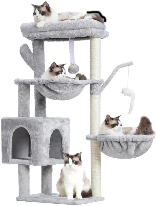 Main image of Cat Tree, 39.4 Inches Tower Condo with Scratching Post, Cat Tower for Indoor Cats, Fully Wrapped Sisal Pole, Soft Platform, 2 Baskets and Dangling Toy, Light Gray HCT006SW