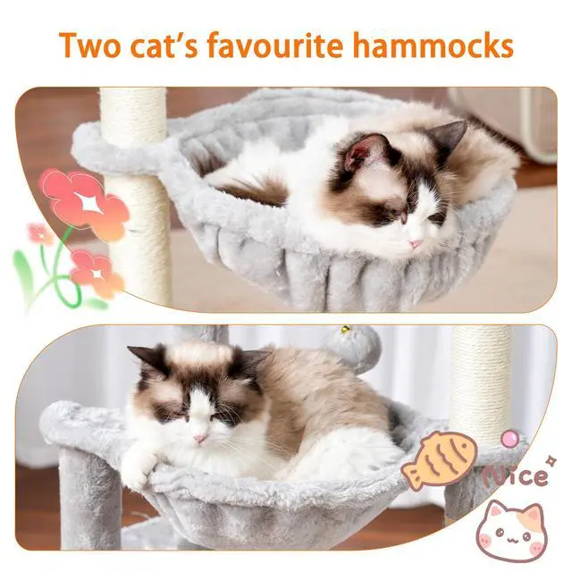 Alt view image 5 of 7 - Cat Tree, 39.4 Inches Tower Condo with Scratching Post, Cat Tower for Indoor Cats, Fully Wrapped Sisal Pole, Soft Platform, 2 Baskets and Dangling Toy, Light Gray HCT006SW