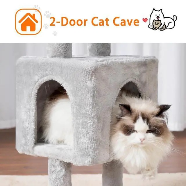 Alt view image 7 of 7 - Cat Tree, 39.4 Inches Tower Condo with Scratching Post, Cat Tower for Indoor Cats, Fully Wrapped Sisal Pole, Soft Platform, 2 Baskets and Dangling Toy, Light Gray HCT006SW