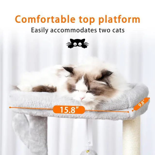 Alt view image 4 of 7 - Cat Tree, 39.4 Inches Tower Condo with Scratching Post, Cat Tower for Indoor Cats, Fully Wrapped Sisal Pole, Soft Platform, 2 Baskets and Dangling Toy, Light Gray HCT006SW