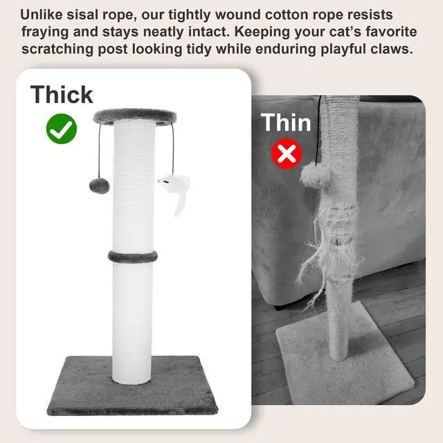Alt view image 3 of 7 - Cat Scratching Post 34 Inches Heavy Duty and Thicker Cat Scratching Post Cotton Rope with Hanging Ball and Mice Scratching Post for Indoor Cats and Adult(Grey)