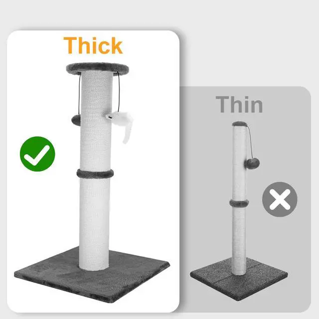 Alt view image 4 of 7 - Cat Scratching Post 34 Inches Heavy Duty and Thicker Cat Scratching Post Cotton Rope with Hanging Ball and Mice Scratching Post for Indoor Cats and Adult(Grey)