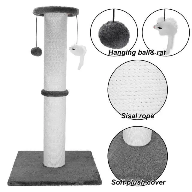 Alt view image 5 of 7 - Cat Scratching Post 34 Inches Heavy Duty and Thicker Cat Scratching Post Cotton Rope with Hanging Ball and Mice Scratching Post for Indoor Cats and Adult(Grey)