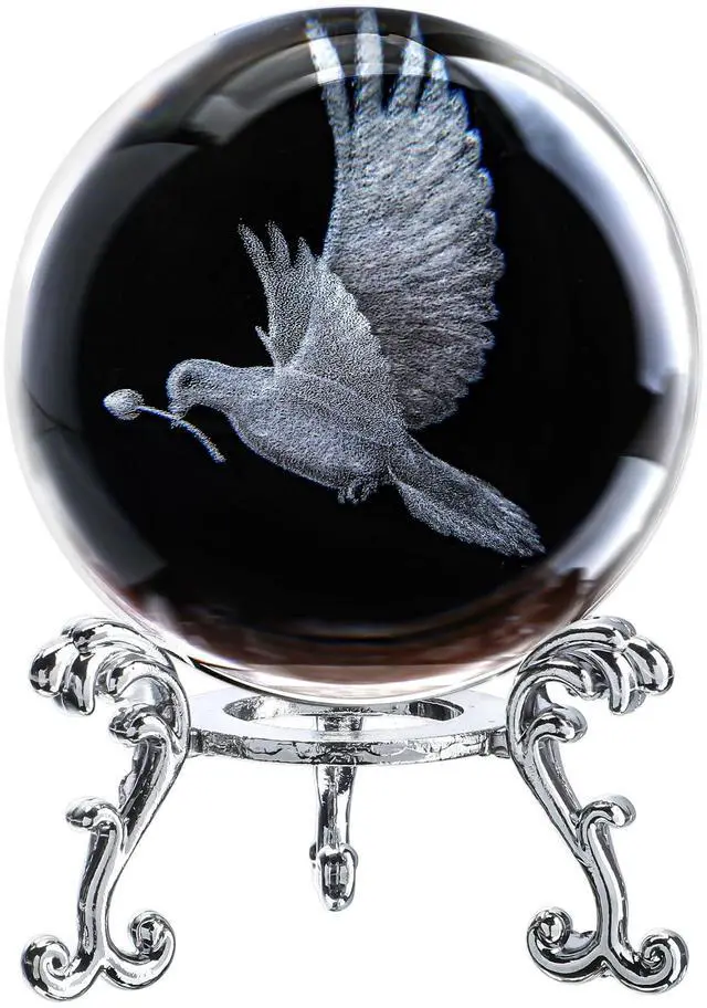 Main image of Dove Statue Crystal Ball 2.3in 3D White Dove Figurine with Stand Gift