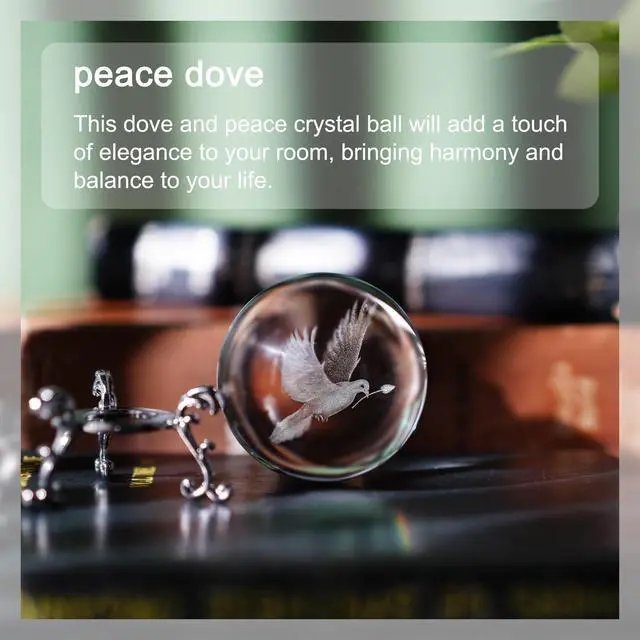 Alt view image 4 of 7 - Dove Statue Crystal Ball 2.3in 3D White Dove Figurine with Stand Gift