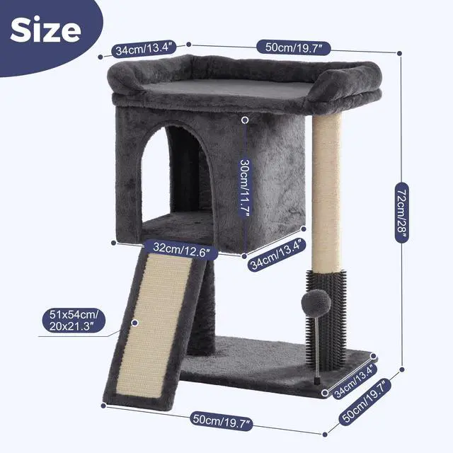 Alt view image 2 of 7 - Small Cat Tree 28Cat Tower with Top Large Bed 20x13-Dark Grey