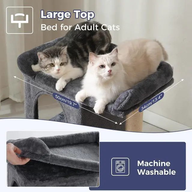 Alt view image 3 of 7 - Small Cat Tree 28Cat Tower with Top Large Bed 20x13-Dark Grey
