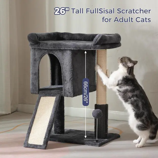 Alt view image 6 of 7 - Small Cat Tree 28Cat Tower with Top Large Bed 20x13-Dark Grey