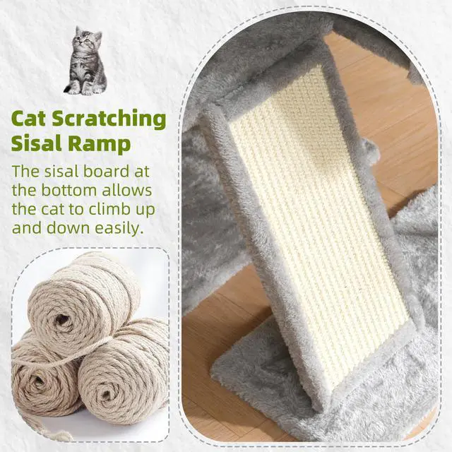 Alt view image 5 of 7 - Cat Tree for Indoor Cats, Cat Tower with Scratching Post for Small Cats and Kittens, Cat House with Removable Top Platform and Fluffy Balls, Hanging Cat Basket, Light Gray GCT006SW